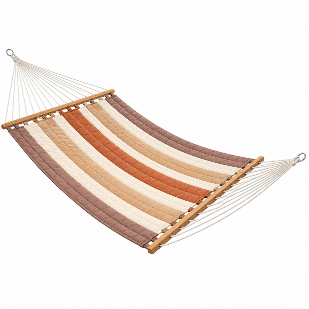 Hängematte 200 x 150 cm Baumwollgewebe Braun Beige Gestreift mit Holzspreizstäben