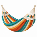 Hängematte 200 x 150 cm Baumwolle Türkis Orange Creme gestreift für Garten und Balkon
