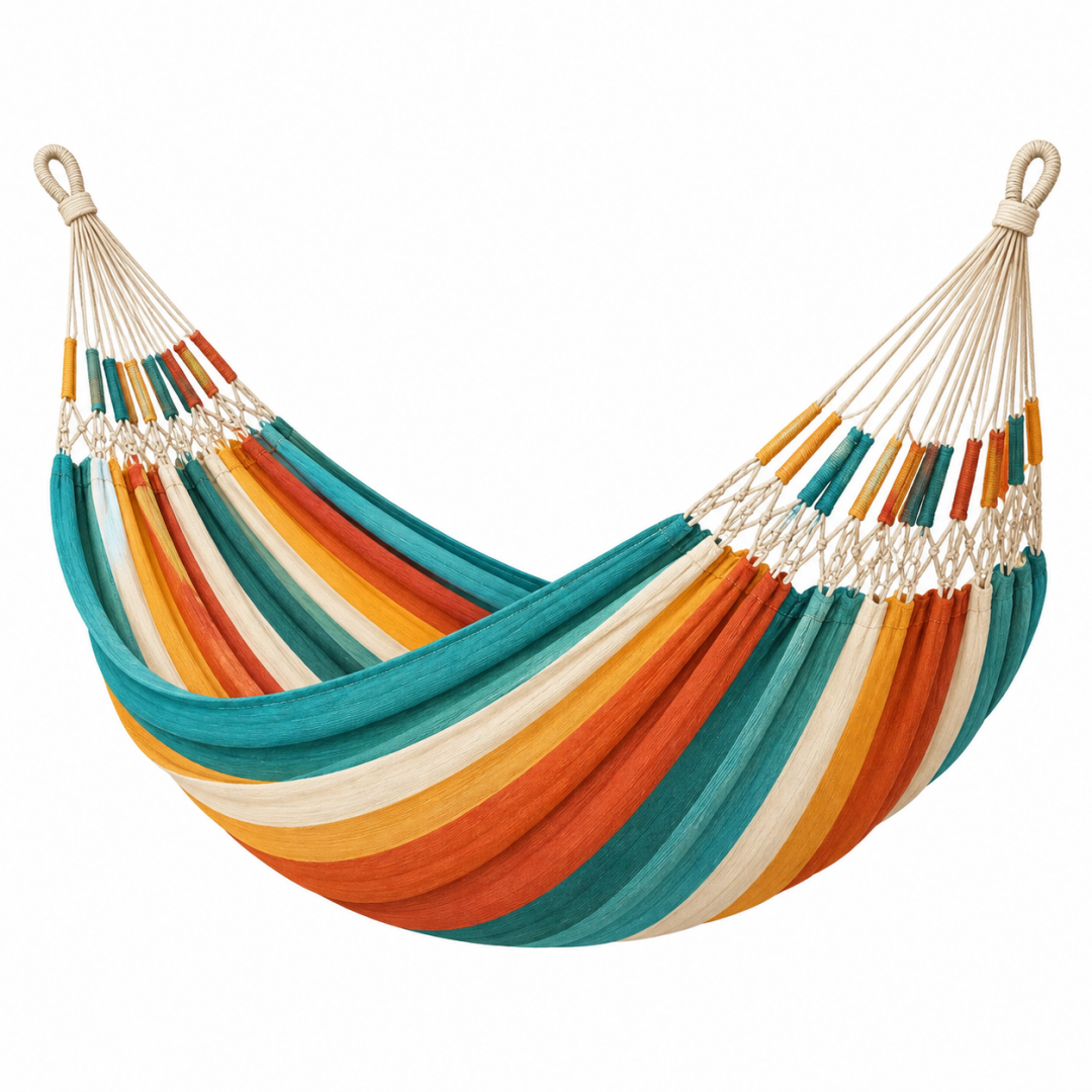 Hängematte 200 x 150 cm Baumwolle Türkis Orange Creme gestreift für Garten und Balkon