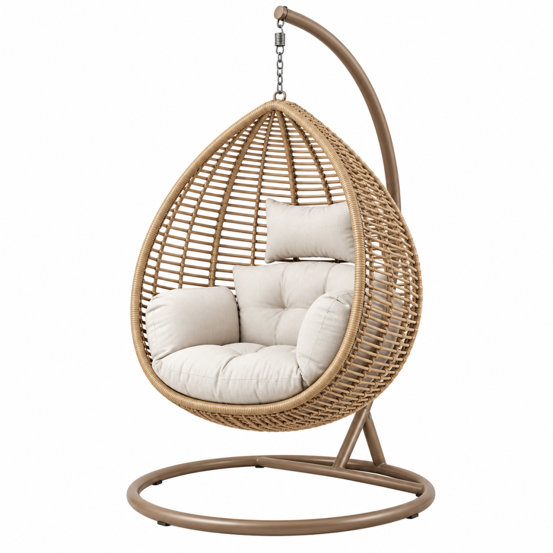 Hängesessel 105 x 105 x 195 cm Geflecht Braun Creme mit Metallgestell