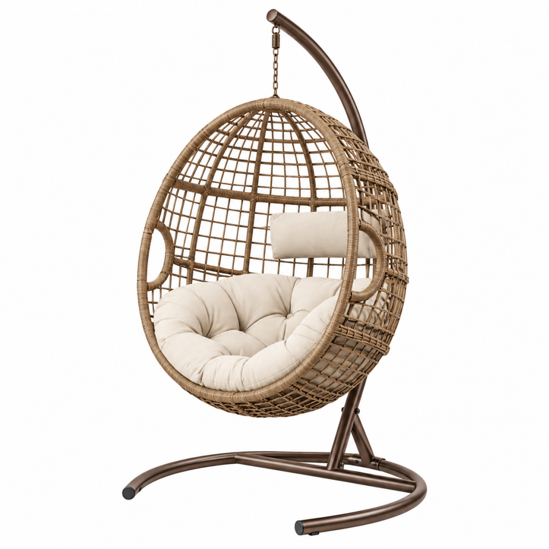 Hängesessel 105 x 105 x 195 cm Geflecht Naturbraun mit Metallgestell für Innenbereich