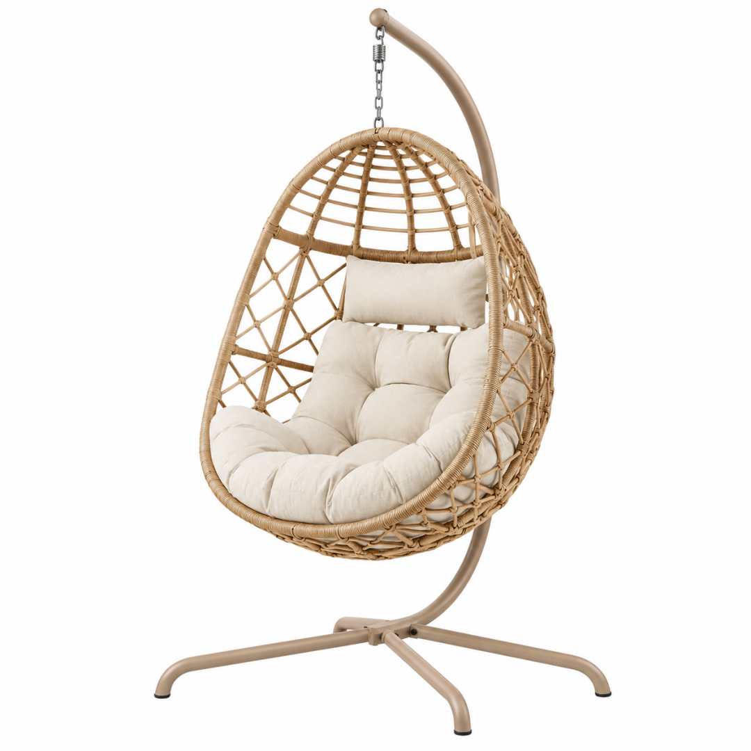 Hängesessel 105 x 105 x 195 cm aus Metall und Geflecht in Beige mit Standgestell