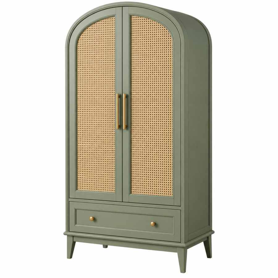 Kleiderschrank 90 x 45 x 190 cm Grün Holzwerkstoff Rattangeflecht mit Schublade