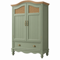 Kleiderschrank 100 x 55 x 190 cm Holz Rattangeflecht Grün Landhausstil mit Schublade