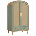 Kleiderschrank 100 x 50 x 190 cm aus Holzwerkstoff Grün Natur mit Rattangeflecht und 2 Schubladen