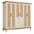 Kleiderschrank 200 x 60 x 200 cm Holzwerkstoff Creme Natur Rattanoptik mit 6 Türen und 3 Schubladen
