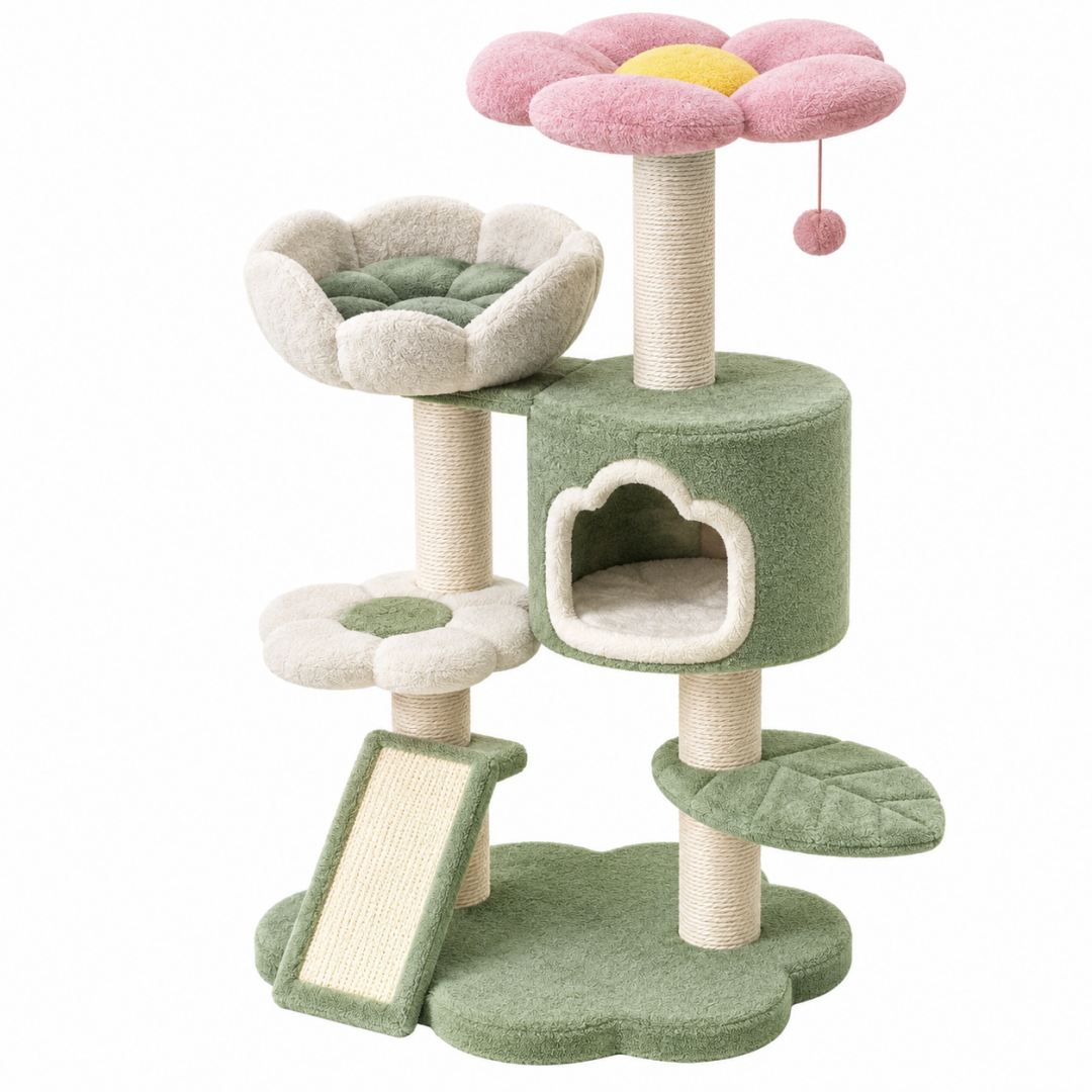 Katzenkratzbaum 60 x 60 x 135 cm Plüsch Sisal Grün Rosa mit Höhle Liegeflächen und Kratzrampe