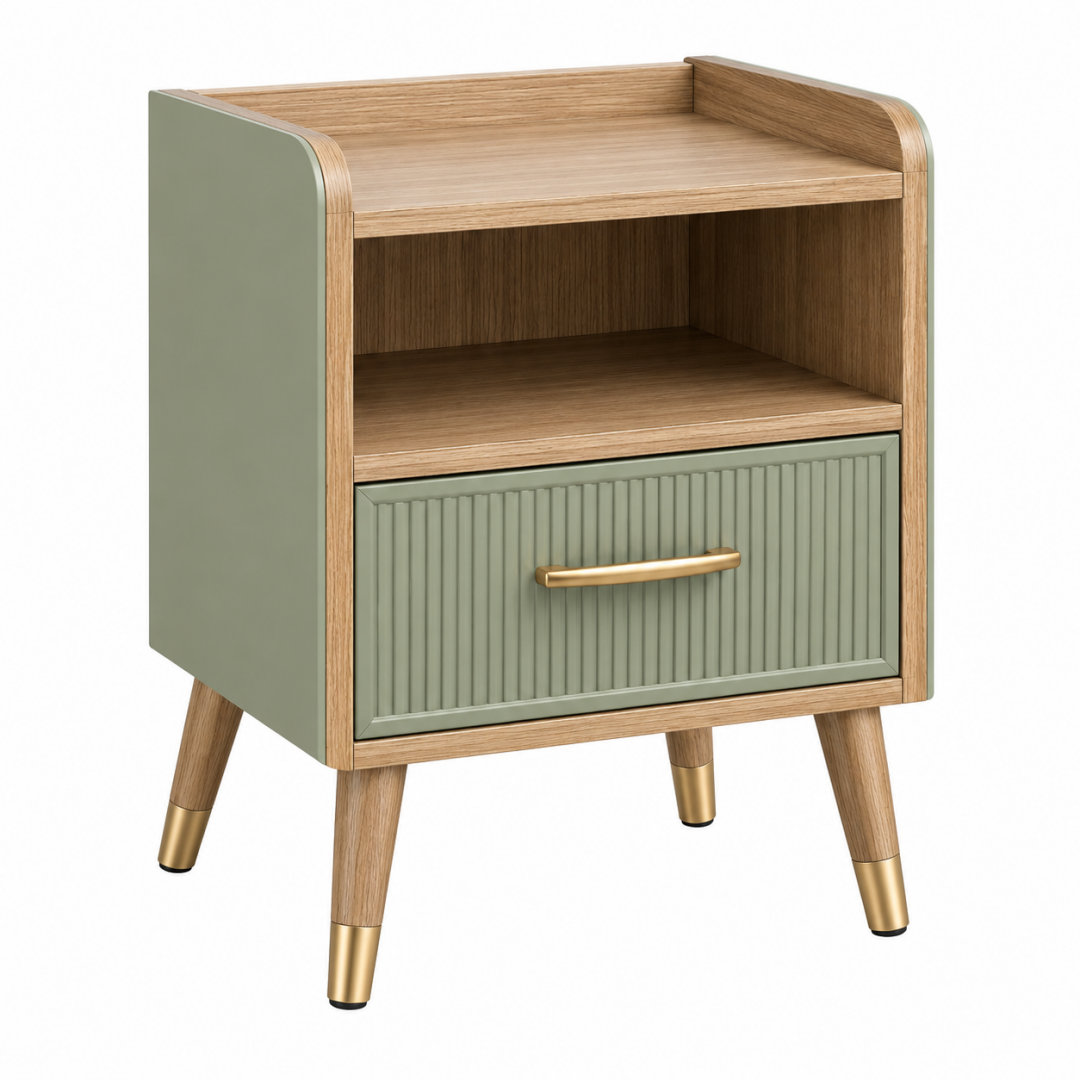 Nachttisch 45 x 40 x 65 cm Holzwerkstoff Grün/Natur mit Schublade im Retro-Stil