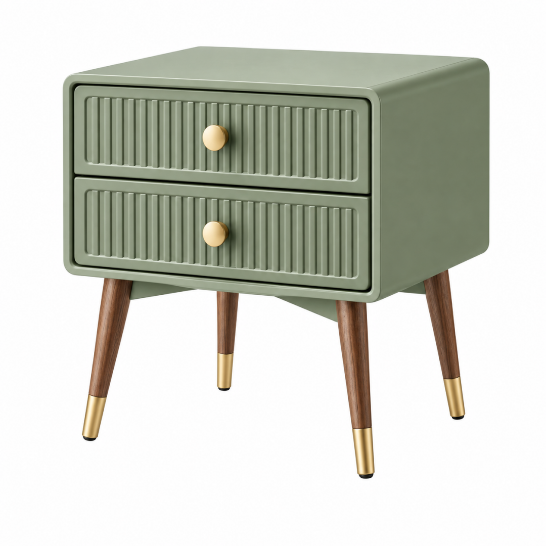 Nachttisch 45 x 35 x 60 cm Grün Holzwerkstoff mit 2 Schubladen im Retro-Stil