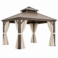 Gartenpavillon 300 x 300 x 290 cm aus Metall in Braun mit Vorhängen