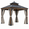 Pavillon 300 x 300 cm Stahl Schwarz Braun Beige mit Vorhängen und Metalldach