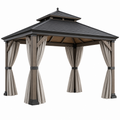 Gartenpavillon 300 x 300 cm aus Holz und Metall in Graubraun mit Vorhängen