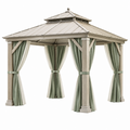 Gartenpavillon 300 x 300 x 300 cm in Beige und Salbeigrün mit Metallrahmen und Vorhängen