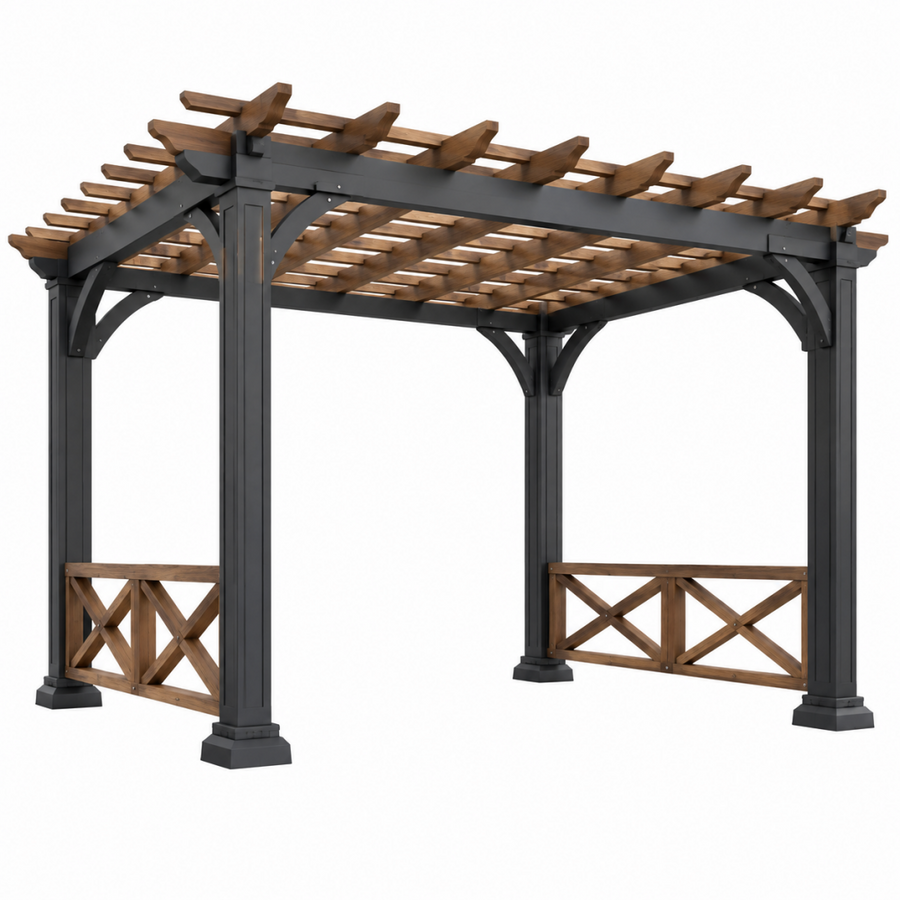 Pergola 300 x 300 x 230 cm aus Holz Schwarz Braun mit Lattendach für Garten
