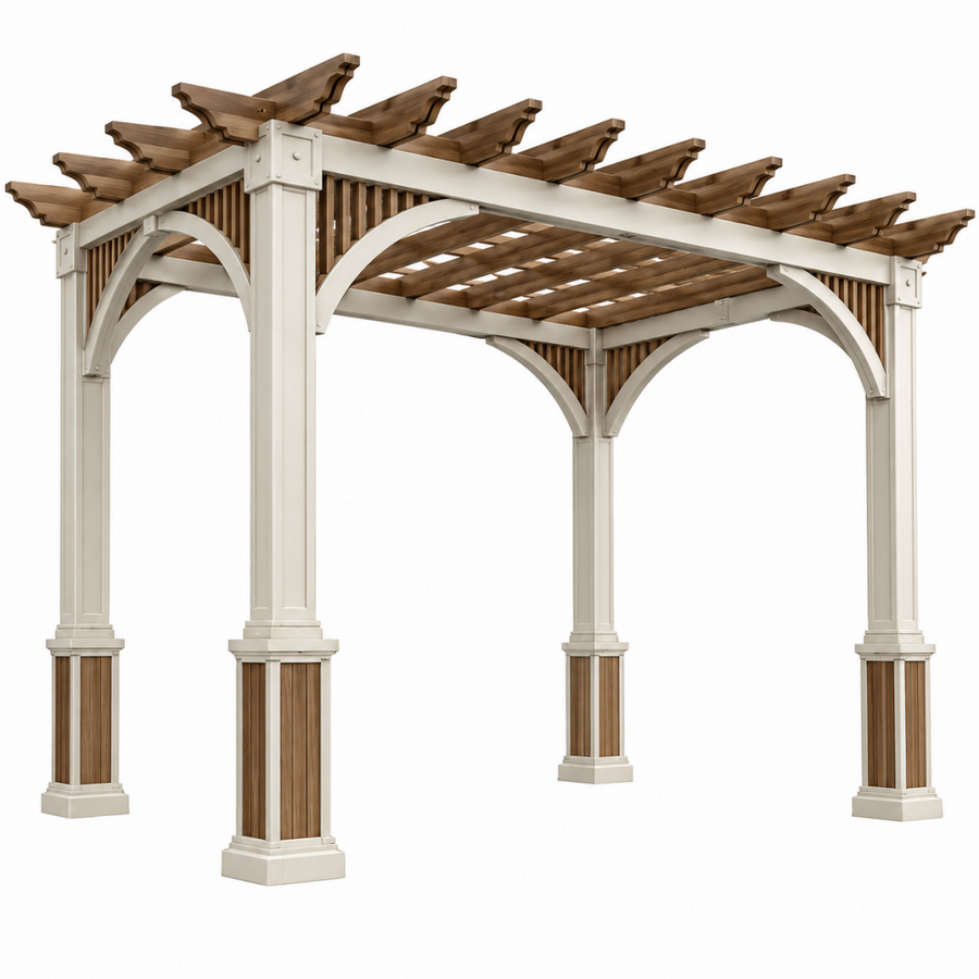Gartenpergola 300 x 300 x 250 cm aus Holz Weiß Braun mit offenem Dach