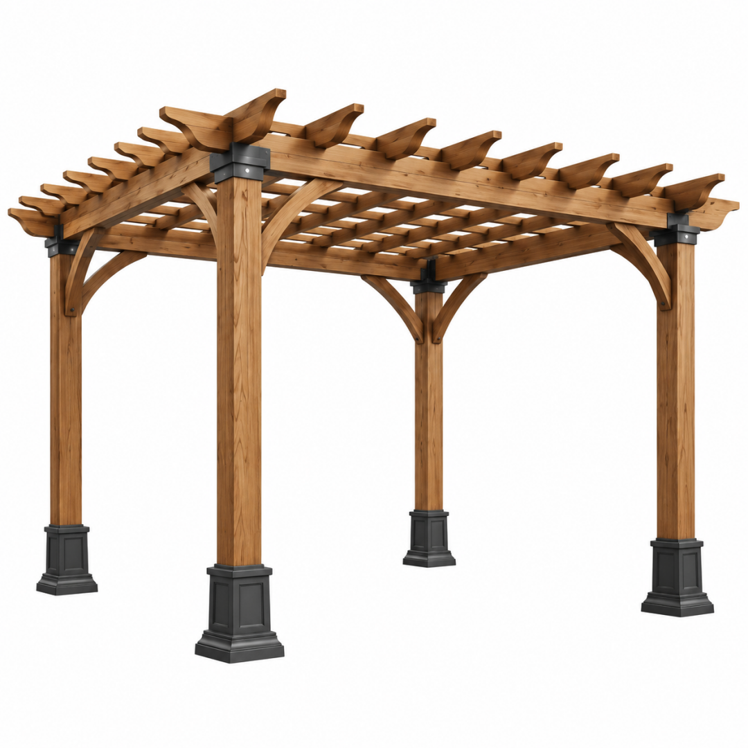 Holzpergola 400 x 300 x 250 cm Naturbraun Schwarz für Garten mit offener Dachkonstruktion