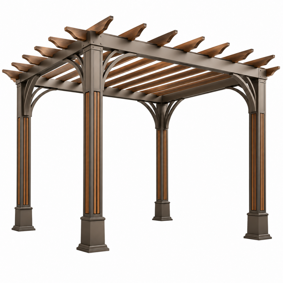 Pergola 300 x 300 x 250 cm aus Metall und Holz Braun - Gartenüberdachung mit offenem Dach