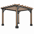 Pergola 300 x 300 x 230 cm aus Metall und Holz in Schwarz Braun mit Lamellendach
