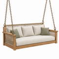 Hängesofa 180 x 75 x 65 cm aus Holz Naturbeige mit Seilbespannung für Terrasse